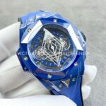 BBF Factory Hublot Big Bang Sang Bleu II 418.GX.2001.RX.MXM21 45mm Blue Ceramics (1) BBF Factory Hublot Big Bang Sang Bleu II 418.GX.2001.RX.MXM21 45mm Blue Ceramics Blue Rubber Strap Blue Skeletonized Dial