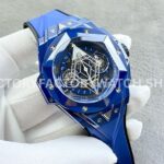 BBF Factory Hublot Big Bang Sang Bleu II 418.GX.2001.RX.MXM21 45mm Blue Ceramics ( (5) BBF Factory Hublot Big Bang Sang Bleu II 418.GX.2001.RX.MXM21 45mm Blue Ceramics Blue Rubber Strap Blue Skeletonized Dial