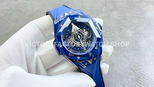 BBF Factory Hublot Big Bang Sang Bleu II 418.GX.2001.RX.MXM21 45mm Blue Ceramics ( (5) BBF Factory Hublot Big Bang Sang Bleu II 418.GX.2001.RX.MXM21 45mm Blue Ceramics Blue Rubber Strap Blue Skeletonized Dial