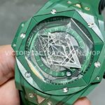 BBF Factory Hublot Big Bang Sang Bleu II 45mm 418.GX.5207.RX.MXM22 Green Ce (1) BBF Factory Hublot Big Bang Sang Bleu II 418.GX.5207.RX.MXM22 45mm Green Ceramics Green Rubber Strap Green Skeletonized Dial