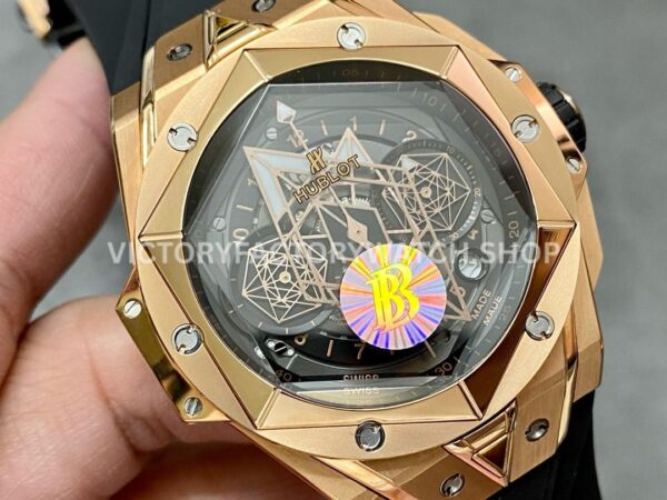 BBF Factory Hublot Big Bang Sang Bleu II 45mm 418.OX.1108.RX.MXM19 Rose Gold B (4) BBF Factory Hublot Big Bang Sang Bleu II 418.OX.1108.RX.MXM19 45mm Rose Gold Black Rubber Strap Black Skeletonized Dial