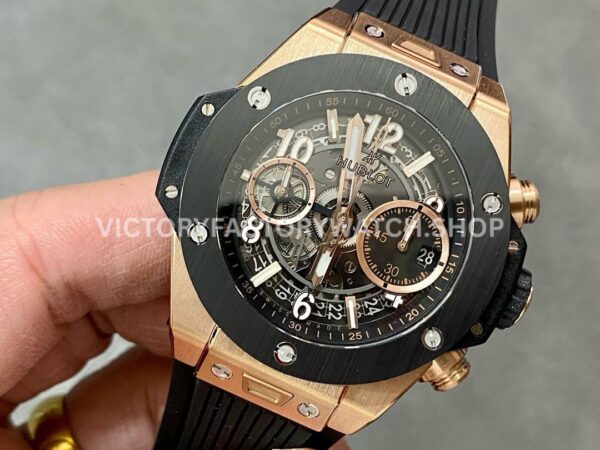 BBF Factory Hublot Big Bang Unico 42mm 411.OM.1180.RX Rose Gold Black Rubber Strap Rose Gold Skelet ( BBF Factory Hublot Big Bang Unico 42mm 411.OM.1180.RX Rose Gold Black Rubber Strap Rose Gold Skeletonized Dial
