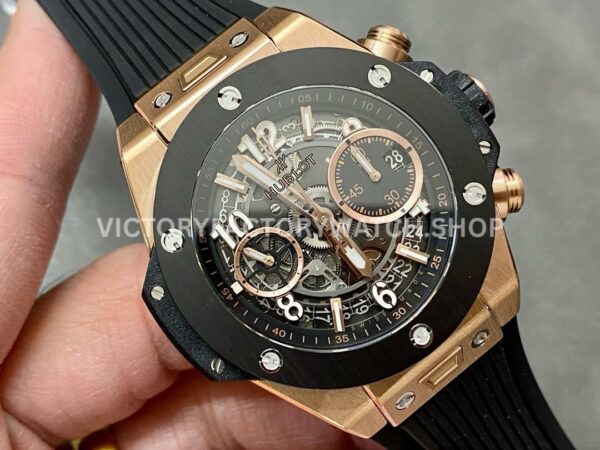 BBF Factory Hublot Big Bang Unico 42mm 411.OM.1180.RX Rose Gold Black Rubber Strap Rose Gold Skelet ( (6) BBF Factory Hublot Big Bang Unico 42mm 411.OM.1180.RX Rose Gold Black Rubber Strap Rose Gold Skeletonized Dial