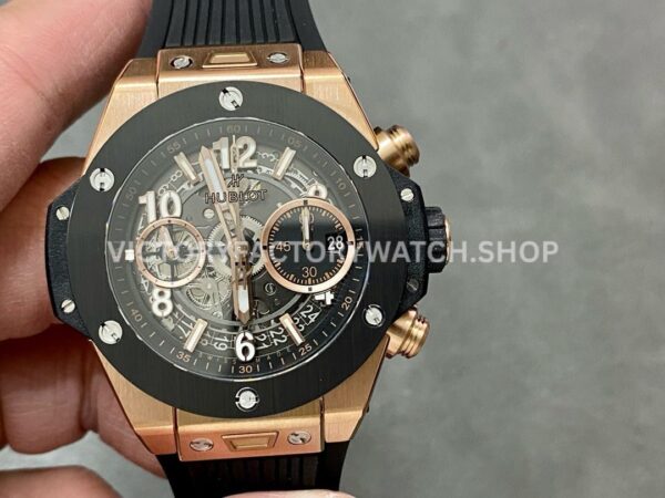 BBF Factory Hublot Big Bang Unico 42mm 411.OM.1180.RX Rose Gold Black Rubber Strap Rose Gold Skelet ( (7) BBF Factory Hublot Big Bang Unico 411.OM.1180.RX 42mm rose gold black rubber strap rose gold skeletonized dial replica watch