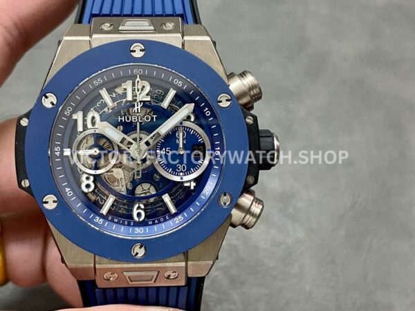 BBF Factory Hublot Big Bang Unico 42mm 441.NL.5171.RX Titanium Blue Rubber Strap Blue Ce ( (3) BBF Factory Hublot Big Bang Unico 441.NL.5171.RX 42mm titanium blue rubber strap blue ceramic blue skeletonized dial replica watch