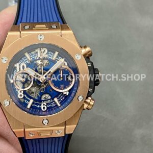 BBF Factory Hublot Big Bang Unico 42mm 441.OX.5181.RX Rose Gold Blue Rubber Strap Blue Dial (2) BBF Factory Hublot Big Bang Unico 441.OX.5181.RX 42mm rose gold blue rubber strap blue dial replica watch