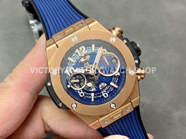 BBF Factory Hublot Big Bang Unico 42mm 441.OX.5181.RX Rose Gold Blue Rubber Strap Blue Dial (9) BBF Factory Hublot Big Bang Unico 42mm 421.NX.5170.RX Titanium Blue Rubber Strap Skeletonized Blue Dial