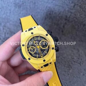 BBF Factory Hublot Big Bang Unico 441.CY.471Y.RX 42mm Yellow Ceramics Yellow Rubber Strap Y ( BBF Factory Hublot Big Bang Unico 441.CY.4711.RX 42mm yellow ceramics yellow rubber strap yellow skeletonized dial replica watch