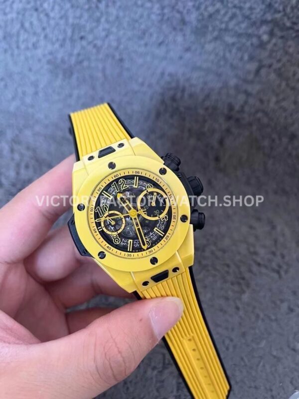 BBF Factory Hublot Big Bang Unico 441.CY.471Y.RX 42mm Yellow Ceramics Yellow Rubber Strap Y ( BBF Factory Hublot Big Bang Unico 441.CY.4711.RX 42mm yellow ceramics yellow rubber strap yellow skeletonized dial replica watch