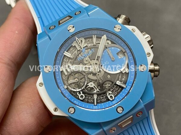 BBF Factory Hublot Big Bang Unico 441.EX.5120.RX 42mm Light Blue Ceramics Light ( BBF Factory Hublot Big Bang Unico 441.EX.5120.RX 42mm Light Blue Ceramics Light Blue Rubber Strap Light Blue Skeletonized Dial