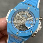 BBF Factory Hublot Big Bang Unico 441.EX.5120.RX 42mm Light Blue Ceramics Light ( (4) BBF Factory Hublot Big Bang Unico 441.EX.5120.RX 42mm Light Blue Ceramics Light Blue Rubber Strap Light Blue Skeletonized Dial
