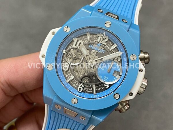 BBF Factory Hublot Big Bang Unico 441.EX.5120.RX 42mm Light Blue Ceramics Light ( (4) BBF Factory Hublot Big Bang Unico 441.EX.5120.RX 42mm Light Blue Ceramics Light Blue Rubber Strap Light Blue Skeletonized Dial