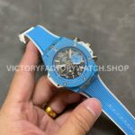 BBF Factory Hublot Big Bang Unico 441.EX.5120.RX 42mm Light Blue Ceramics Light ( (6) BBF Factory Hublot Big Bang Unico 441.EX.5120.RX 42mm Light Blue Ceramics Light Blue Rubber Strap Light Blue Skeletonized Dial