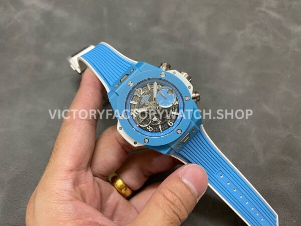 BBF Factory Hublot Big Bang Unico 441.EX.5120.RX 42mm Light Blue Ceramics Light ( (6) BBF Factory Hublot Big Bang Unico 441.EX.5120.RX 42mm Light Blue Ceramics Light Blue Rubber Strap Light Blue Skeletonized Dial