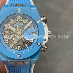 BBF Factory Hublot Big Bang Unico 441.EX.5120.RX 42mm Light Blue Ceramics Light ( (8) BBF Factory Hublot Big Bang Unico 441.EX.5120.RX 42mm light blue ceramics light blue rubber strap light blue skeletonized dial replica watch