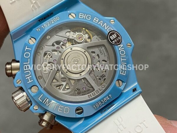 BBF Factory Hublot Big Bang Unico 441.EX.5120.RX 42mm Light Blue Ceramics Light ( (9) BBF Factory Hublot Big Bang Unico 441.EX.5120.RX 42mm Light Blue Ceramics Light Blue Rubber Strap Light Blue Skeletonized Dial