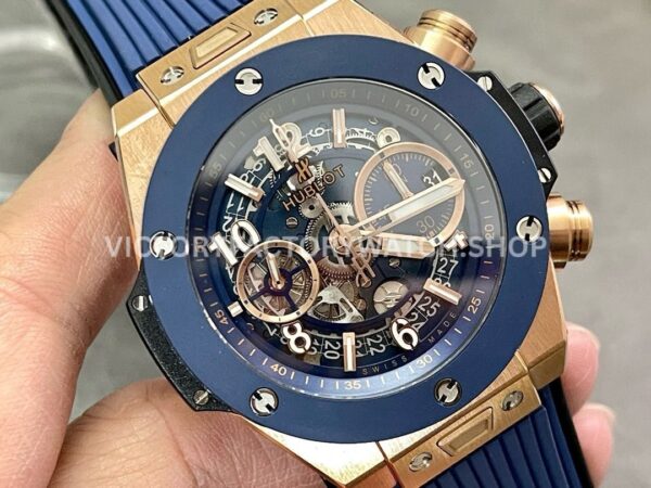 BBF Factory Hublot Big Bang Unico 441.OL.5181.RX 42mm Rose Gold Rubber Strap Skeletonized Blue Dia BBF Factory Hublot Big Bang Unico 441.OL.5181.RX 42mm Rose Gold Rubber Strap Ceramic Bezel Skeletonized Blue Dial