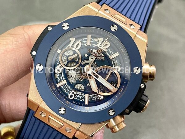 BBF Factory Hublot Big Bang Unico 441.OL.5181.RX 42mm Rose Gold Rubber Strap Skeletonized Blue Dia (7) BBF Factory Hublot Big Bang Unico 441.OL.5181.RX 42mm Rose Gold Rubber Strap Ceramic Bezel Skeletonized Blue Dial