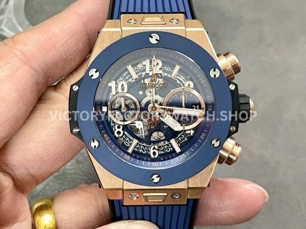 BBF Factory Hublot Big Bang Unico 441.OL.5181.RX 42mm Rose Gold Rubber Strap Skeletonized Blue Dia (8) BBF Factory Hublot Big Bang Unico 441.OL.5181.RX 42mm rose gold rubber strap ceramic bezel skeletonized blue dial replica watch