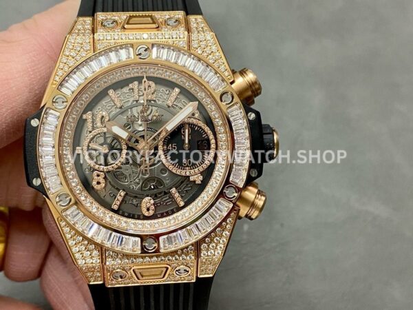 BBF Factory Hublot Big Bang Unico 44mm 421.OX.1180.RX.0904 Diamond Rose Gold Skeletonized (5) BBF Factory Hublot Big Bang Unico 421.OX.1180.RX.0904 44mm diamond rose gold skeletonized dial replica watch