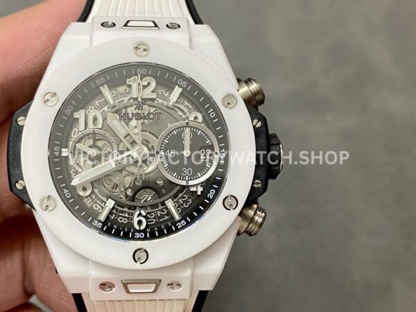 BBF Factory Hublot Big Bang Unico 45mm 421.Hk.1170.RX White Ceramics White Rubber Strap Whi (4) BBF Factory Hublot Big Bang Unico 421.HX.1170.RX 42mm white ceramics white rubber strap white skeletonized dial replica watch