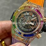 BBF Factory Hublot King Gold Rainbow Big Bang Unico 441 BBF Factory Hublot King Gold Rainbow Big Bang Unico 441.ox.9910.LR.0999 45mm Rose Gold Diamond Leather Strap Skeletonized Arabic Numerals Dial