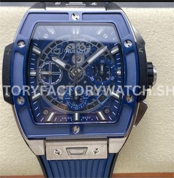 BBF Factory Hublot Spirit of Big Bang 642.NL.7170.RX 42mm Titanium Blue ( (7) BBF Factory Hublot Spirit of Big Bang 642.NL.7170.RX 42mm titanium blue rubber strap blue ceramic skeletonized blue dial replica watch