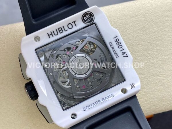 BBF Factory Hublot Square Bang 821.HX.0170.RX 42mm White Ceramic Rubber Strap Skeletonized Dial (2) BBF Factory Hublot Square Bang 821.HX.0170.RX 42mm White Ceramic Rubber Strap Skeletonized Dial