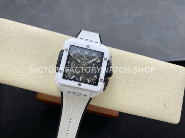 BBF Factory Hublot Square Bang 821.HX.0170.RX 42mm White Ceramic Rubber Strap Skeletonized Dial (3) BBF Factory Hublot Square Bang 821.HX.0170.RX 42mm White Ceramic Rubber Strap Skeletonized Dial