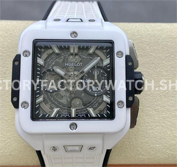BBF Factory Hublot Square Bang 821.HX.0170.RX 42mm White Ceramic Rubber Strap Skeletonized Dial (5) BBF Factory Hublot Square Bang 821.HX.0170.RX 42mm white ceramic rubber strap skeletonized dial replica watch