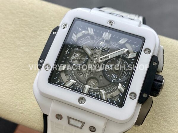 BBF Factory Hublot Square Bang 821.HX.0170.RX 42mm White Ceramic Rubber Strap Skeletonized Dial (6) BBF Factory Hublot Square Bang 821.HX.0170.RX 42mm White Ceramic Rubber Strap Skeletonized Dial