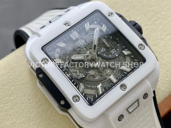 BBF Factory Hublot Square Bang 821.HX.0170.RX 42mm White Ceramic Rubber Strap Skeletonized Dial (7) BBF Factory Hublot Square Bang 821.HX.0170.RX 42mm White Ceramic Rubber Strap Skeletonized Dial