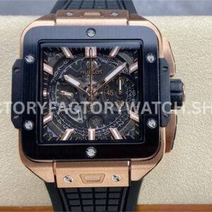 BBF Factory Hublot Square Bang 821.OM.0180.RX 42mm Rose Gold Rubber Strap Bezel Skeletonized Dial (2) BBF Factory Hublot Square Bang 821.OM.0180.RX 42mm rose gold rubber strap bezel skeletonized dial replica watch