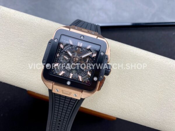 BBF Factory Hublot Square Bang 821.OM.0180.RX 42mm Rose Gold Rubber Strap Bezel Skeletonized Dial (5) BBF Factory Hublot Square Bang 821.OM.0180.RX 42mm Rose Gold Rubber Strap Bezel Skeletonized Dial