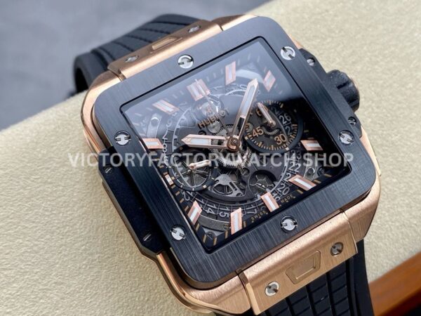 BBF Factory Hublot Square Bang 821.OM.0180.RX 42mm Rose Gold Rubber Strap Bezel Skeletonized Dial (8) BBF Factory Hublot Square Bang 821.OM.0180.RX 42mm Rose Gold Rubber Strap Bezel Skeletonized Dial