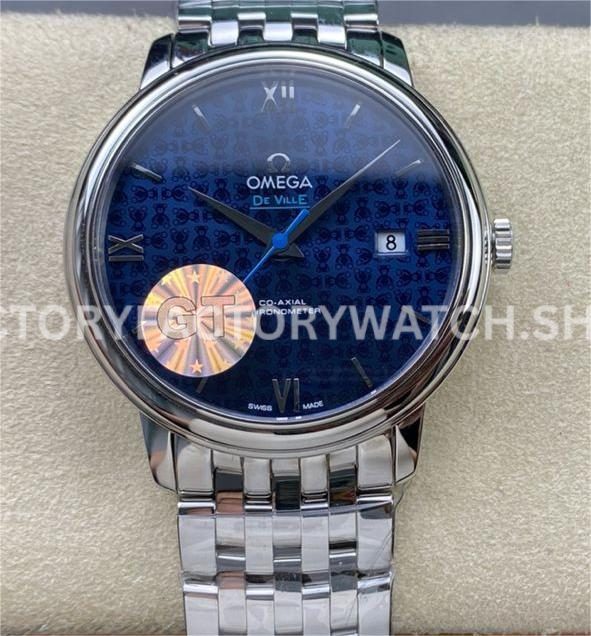 GT Factory Omega De Ville Prestige 424.10.40.20.03.003 39.5mm Full Steel Roman Number Blue Bear Dial (4) GT Factory Omega De Ville Prestige 424.10.40.20.03.003 39.5mm full steel Roman numeral blue bear dial replica watch