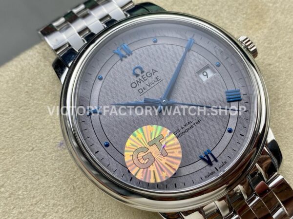 GT Factory Omega De Ville Prestige 424.13.40.20.06.002 39.5mm Full Steel Blue Roman Number Sil GT Factory Omega De Ville Prestige 424.13.40.20.06.002 39.5mm Full Steel Blue Roman Number Silver Web Weaving Dial