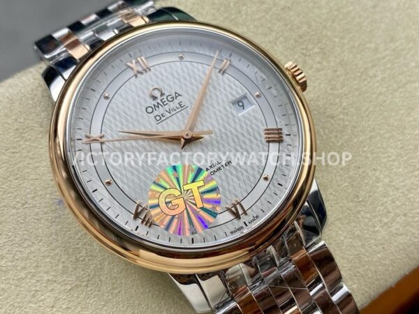 GT Factory Omega De Ville Prestige 424.20.40.20.02.003 39.5mm Half Yellow Gold Steel Gold Roman Number Silver Web Weaving Dial