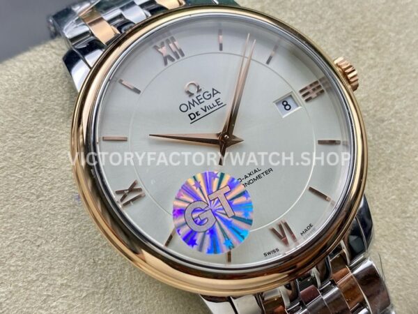 GT Factory Omega De Ville Prestige 424.20.40.20.02.007 39.5mm Half Yellow Gold Steel Gold Roman Number Silver Dial