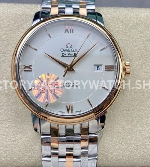 GT Factory Omega De Ville Prestige 424.20.40.20.02.007 39.5mm half gold steel gold Roman numeral silver dial replica watch