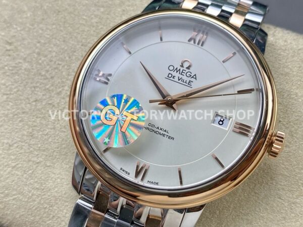 GT Factory Omega De Ville Prestige 424.20.40.20.02.007 39.5mm Half Yellow Gold Steel Gold Roman Number Silver Dial