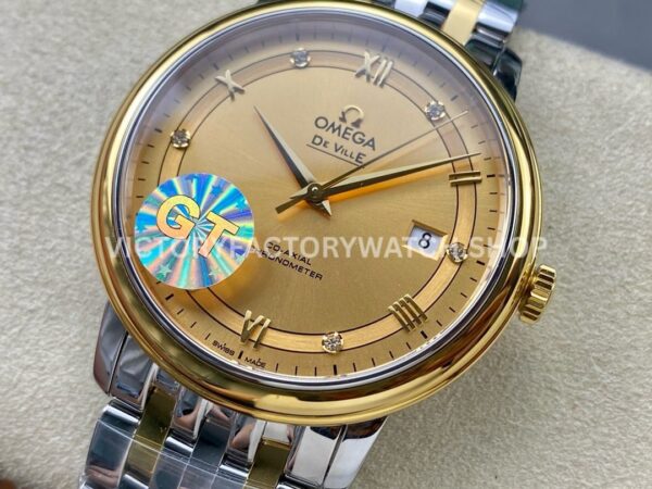 GT Factory Omega De Ville Prestige 424.20.40.20.58.001 39.5mm Half Yellow Gold Steel Gold Roman Number Champagne Dial