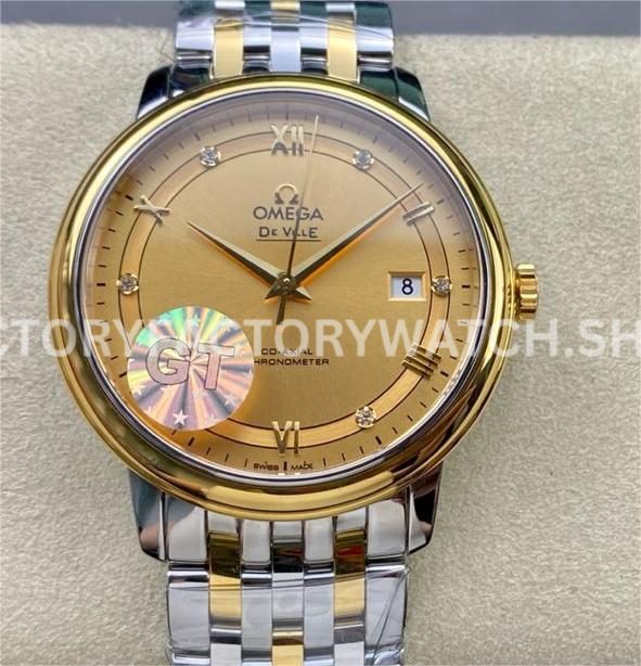 GT Factory Omega De Ville Prestige 424.20.40.20.58.001 39.5mm half gold steel gold Roman numeral champagne dial replica watch