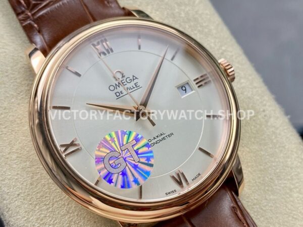 GT Factory Omega De Ville Prestige 424.53.40.20.02.001 39.5mm Rose Gold Leather Strap Gold Roma (1) GT Factory Omega De Ville Prestige 424.53.40.20.02.001 39.5mm Rose Gold Leather Strap Gold Roman Number Silver Dial