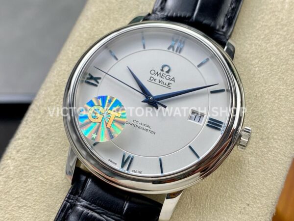 GT Factory Omega De Ville Prestige 424.53.40.20.04.001 39.5mm Steel Leather Strap Blue Roman Numb (3) GT Factory Omega De Ville Prestige 424.53.40.20.04.001 39.5mm Steel Leather Strap Blue Roman Number Silver Dial