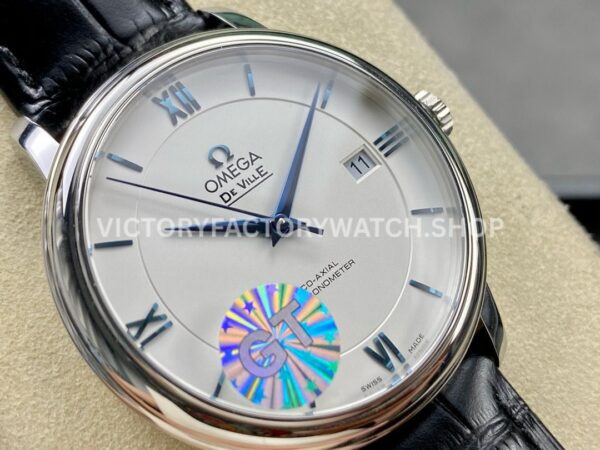 GT Factory Omega De Ville Prestige 424.53.40.20.04.001 39.5mm Steel Leather Strap Blue Roman Numb (5) GT Factory Omega De Ville Prestige 424.53.40.20.04.001 39.5mm Steel Leather Strap Blue Roman Number Silver Dial