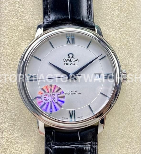 GT Factory Omega De Ville Prestige 424.53.40.20.04.001 39.5mm Steel Leather Strap Blue Roman Numb (9) GT Factory Omega De Ville Prestige 424.53.40.20.04.001 39.5mm steel leather strap silver dial blue Roman numeral replica watch