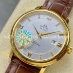 GT Factory Omega De Ville Prestige 424.53.40.20.52.001 39.5mm Gold Leather Strap Gold Roman Number (9) GT Factory Omega De Ville Prestige 424.53.40.20.52.001 39.5mm Yellow Gold Leather Strap Gold Roman Number Silver Dial