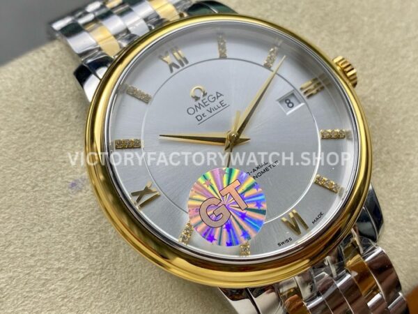 GT Factory Omega De Ville Prestige 424.53.40.20.52.001 39.5mm Half Yellow Gold Steel Gold Roman Number Silver Dial