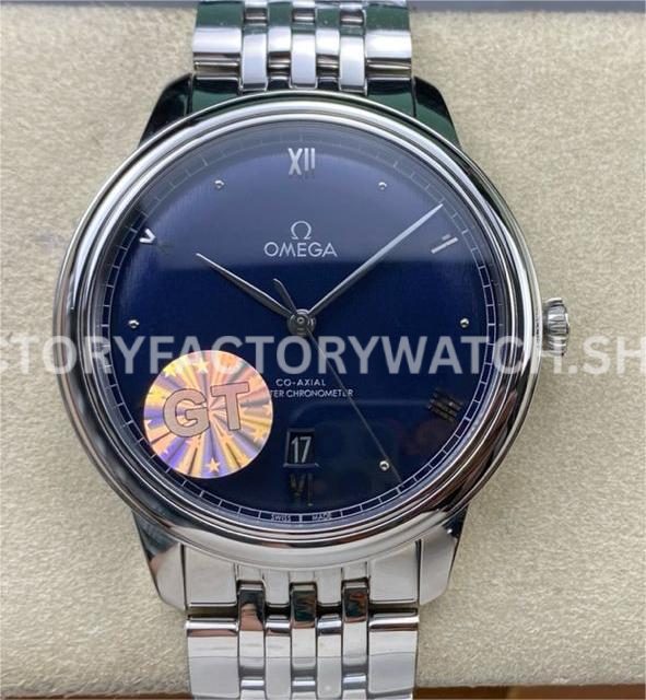 GT Factory Omega De Ville Prestige 434.10.40.20.03.001 40mm full steel blue dial Roman numeral replica watch